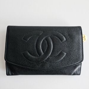 Chanel Dark Green Timeless CC Caviar Wallet